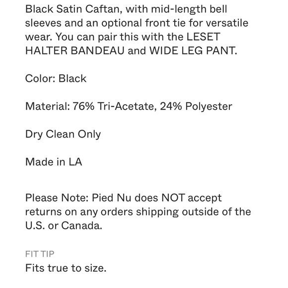 NWT LESET Barb Tie Caftan Black- gorgeous! Size M! - Picture 4 of 4